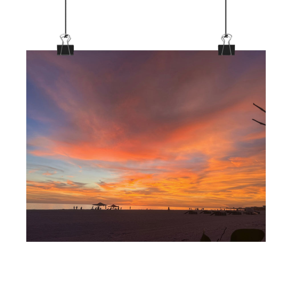 Sunset Beach Matte Poster — Vibrant Orange Coastal Wall Art