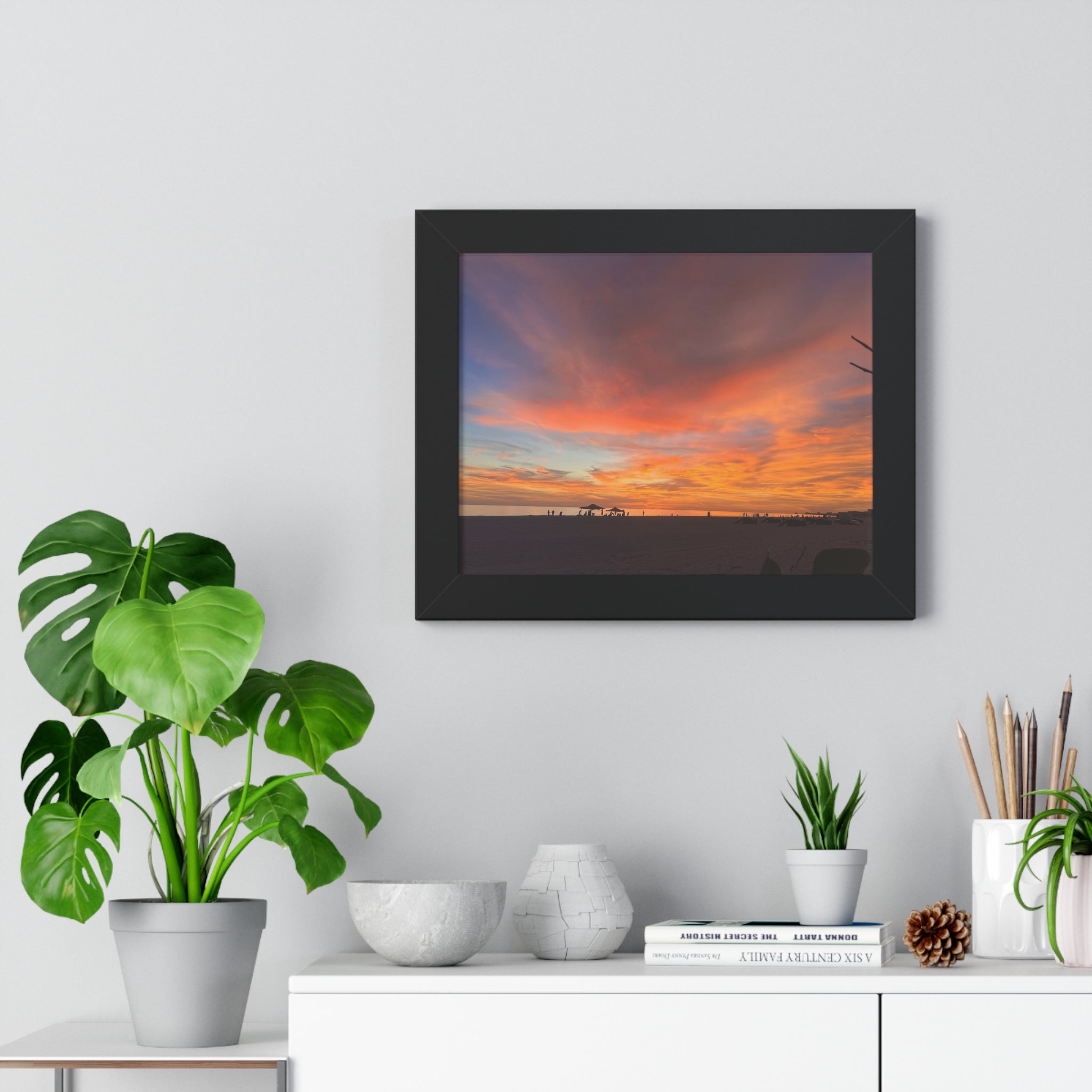 Sunset Beach Skyline Framed Poster | Horizontal Wall Art