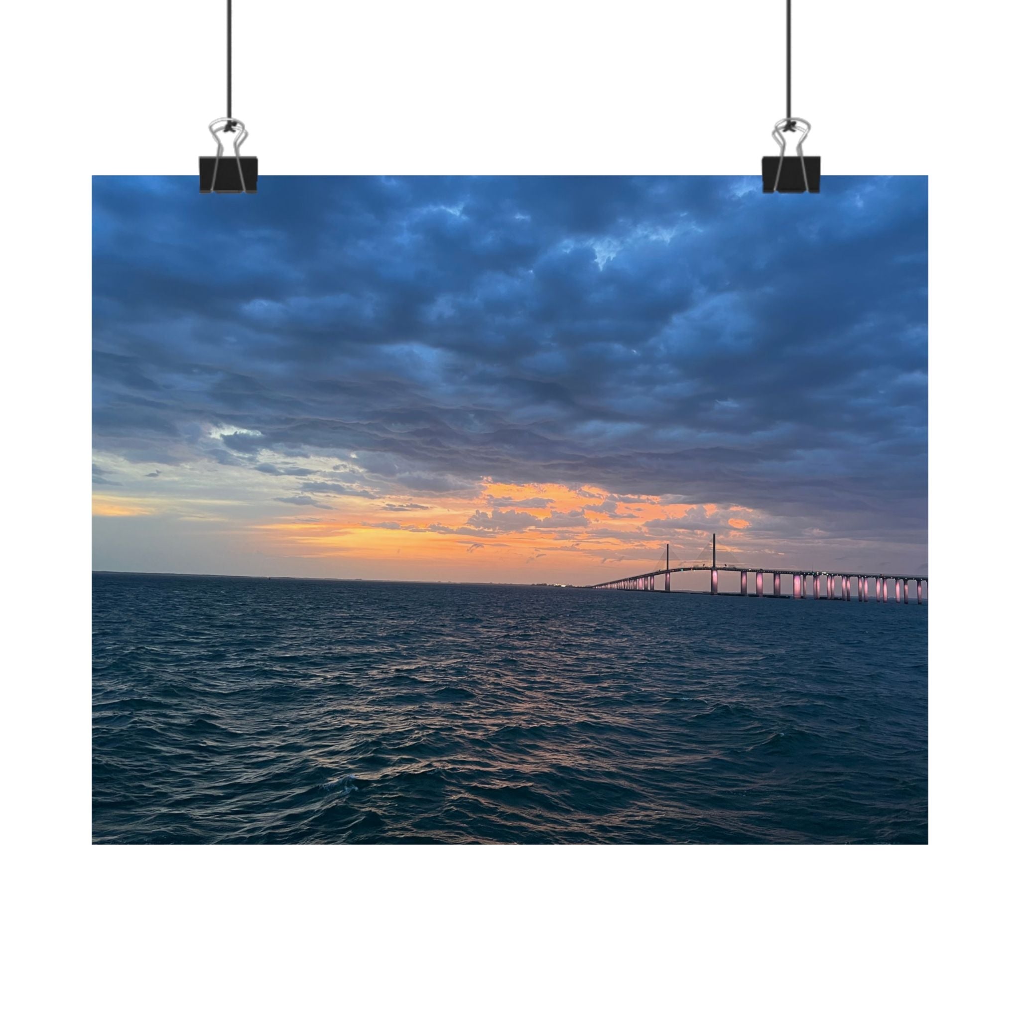 Sunset Ocean Bridge Matte Poster — Coastal Wall Art