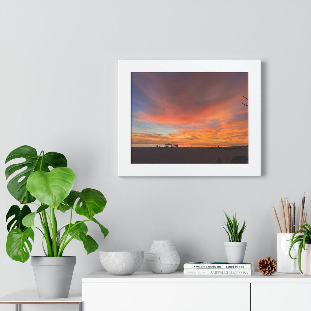 Sunset Beach Skyline Framed Poster | Horizontal Wall Art