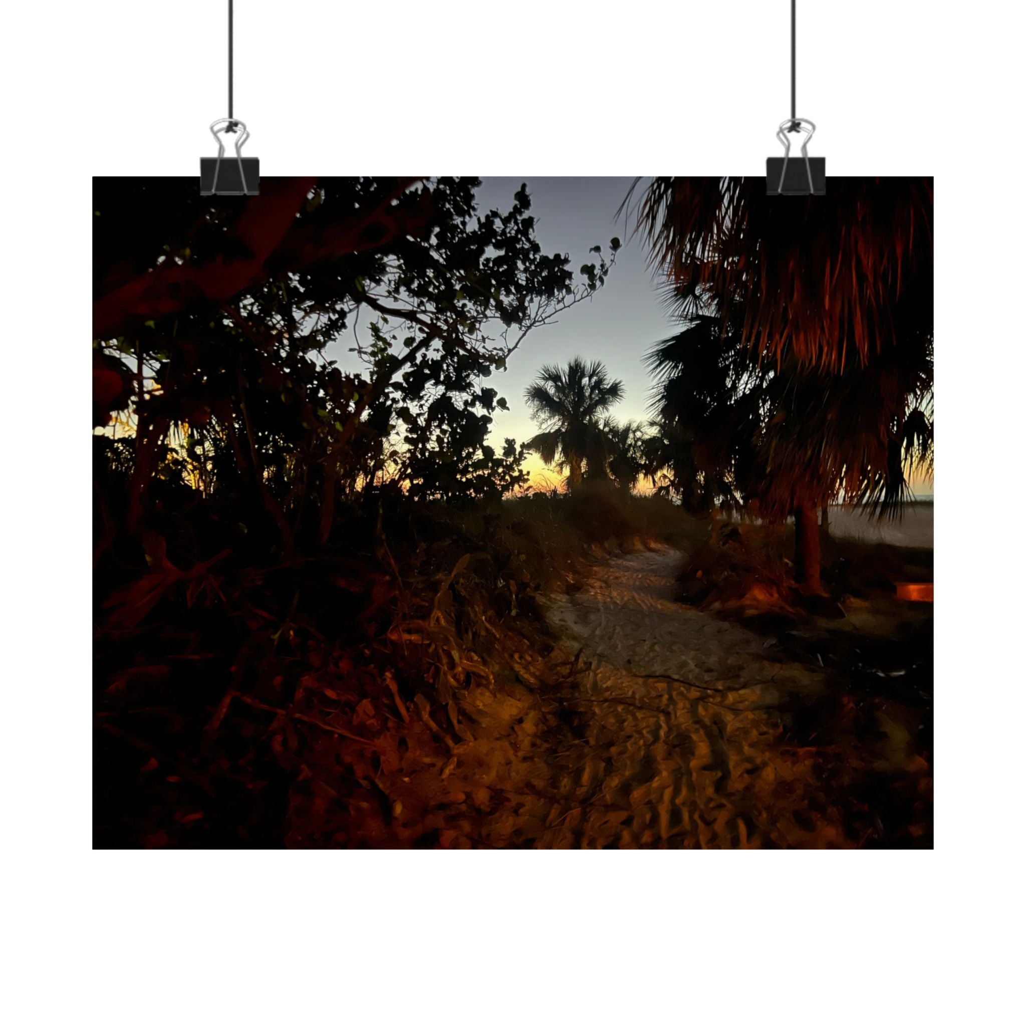 Sunset Beach Path Matte Poster — Tropical Dusk Wall Art