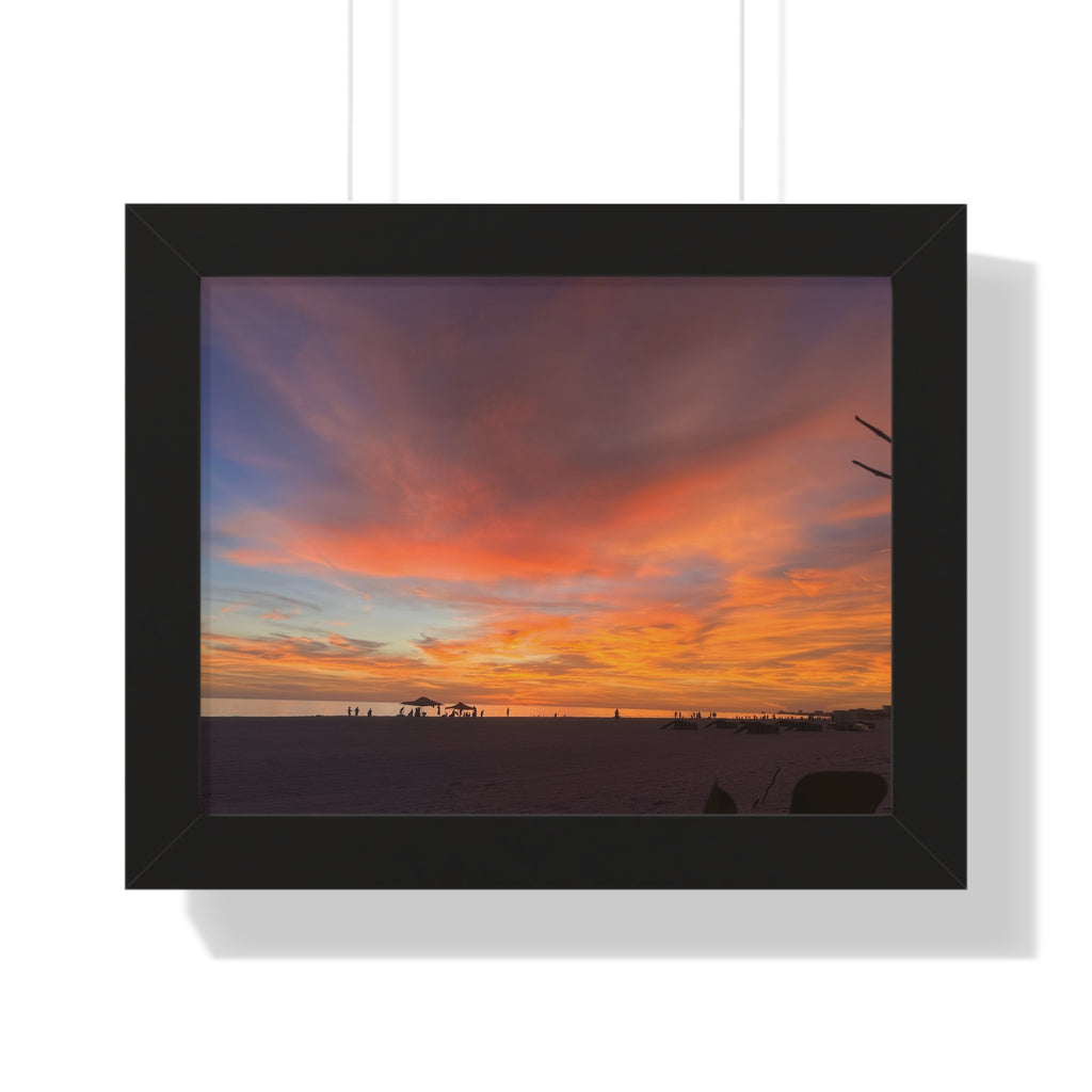 Sunset Beach Skyline Framed Poster | Horizontal Wall Art