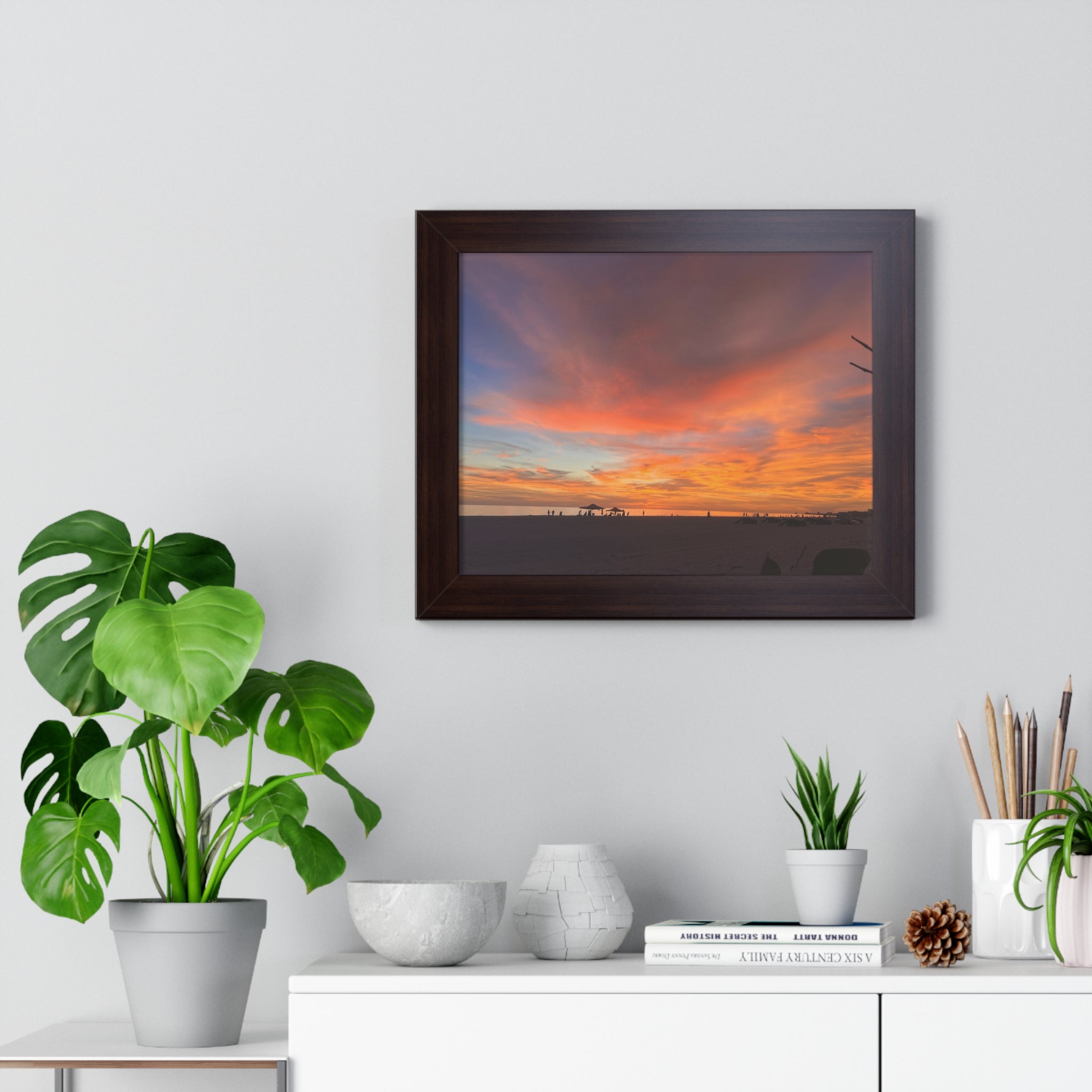 Sunset Beach Skyline Framed Poster | Horizontal Wall Art